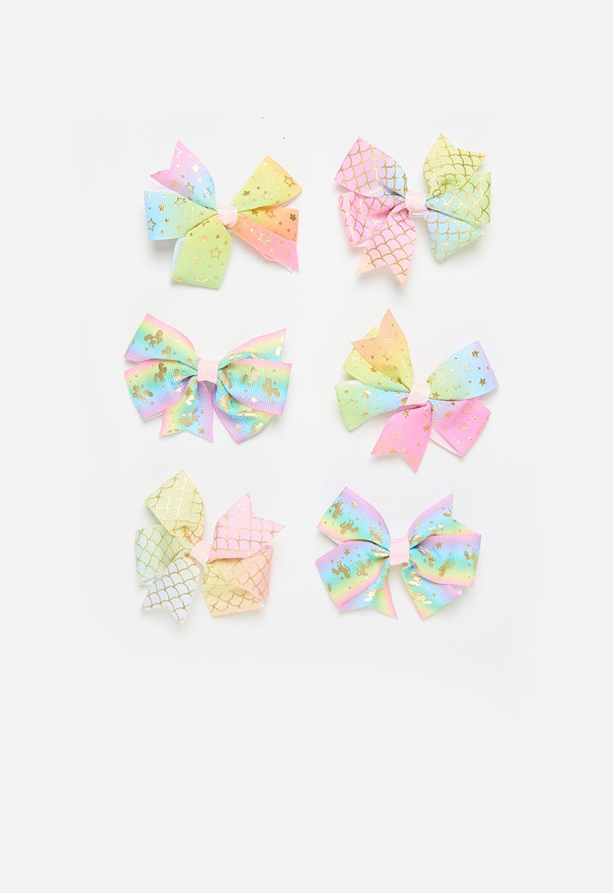 Pop Candy - 6 pack bowknot hair clips - multi