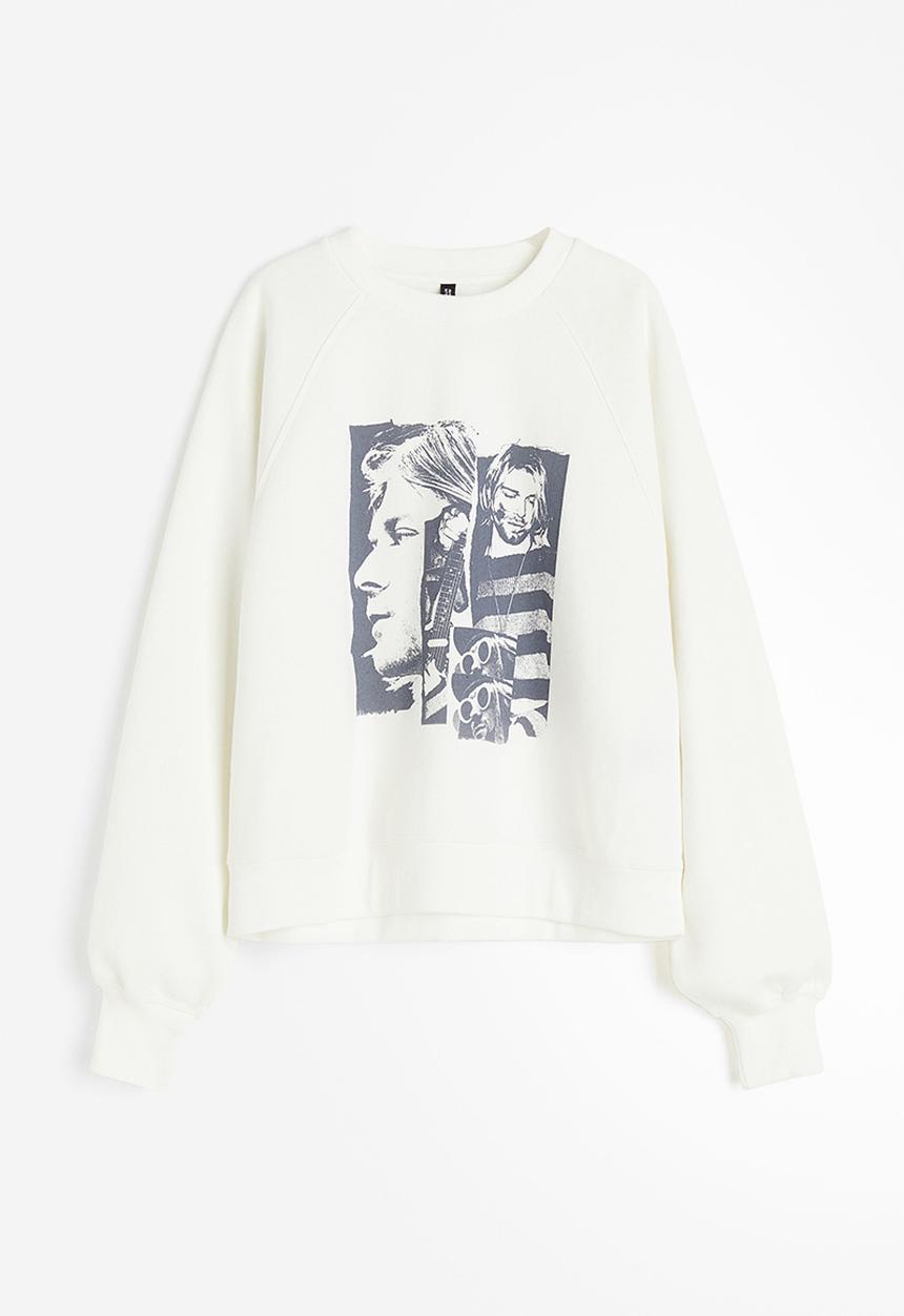 H&M - Printed sweatshirt - cream & kurt cobain