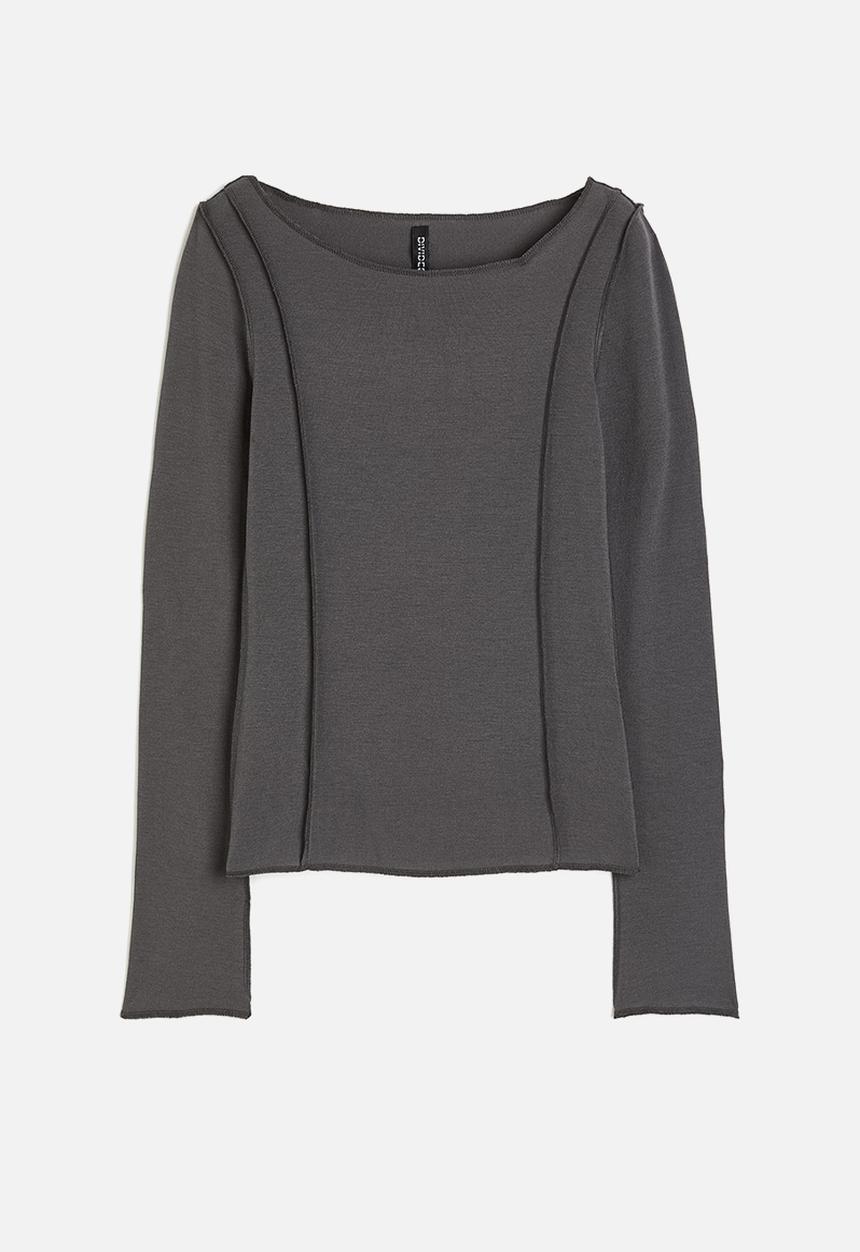 H&M - Flatlock-seam long-sleeved top - dark grey