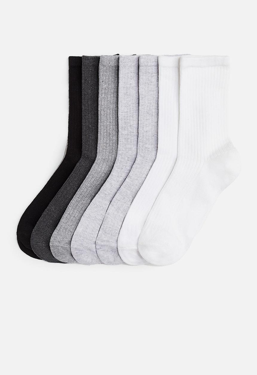 H&M - 7 pack socks - white & grey marl
