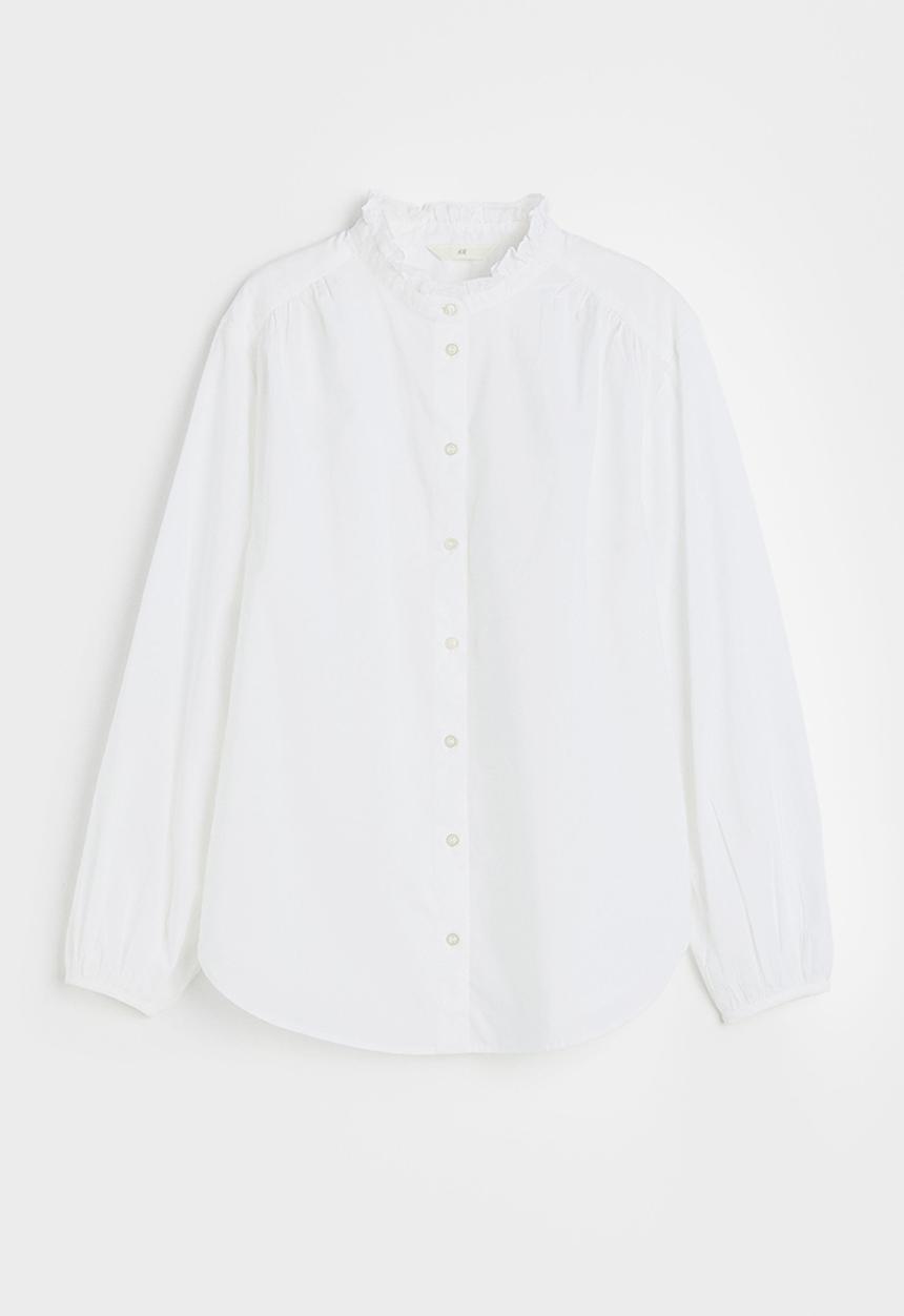 H&M - Frill-trimmed cotton blouse - white