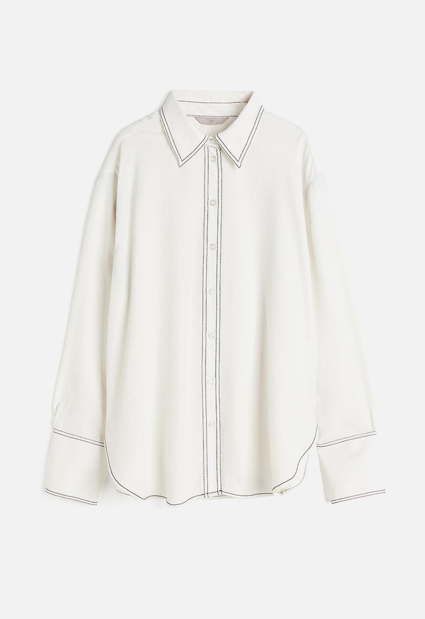 H&M - Contrasting-stitch shirt - cream 