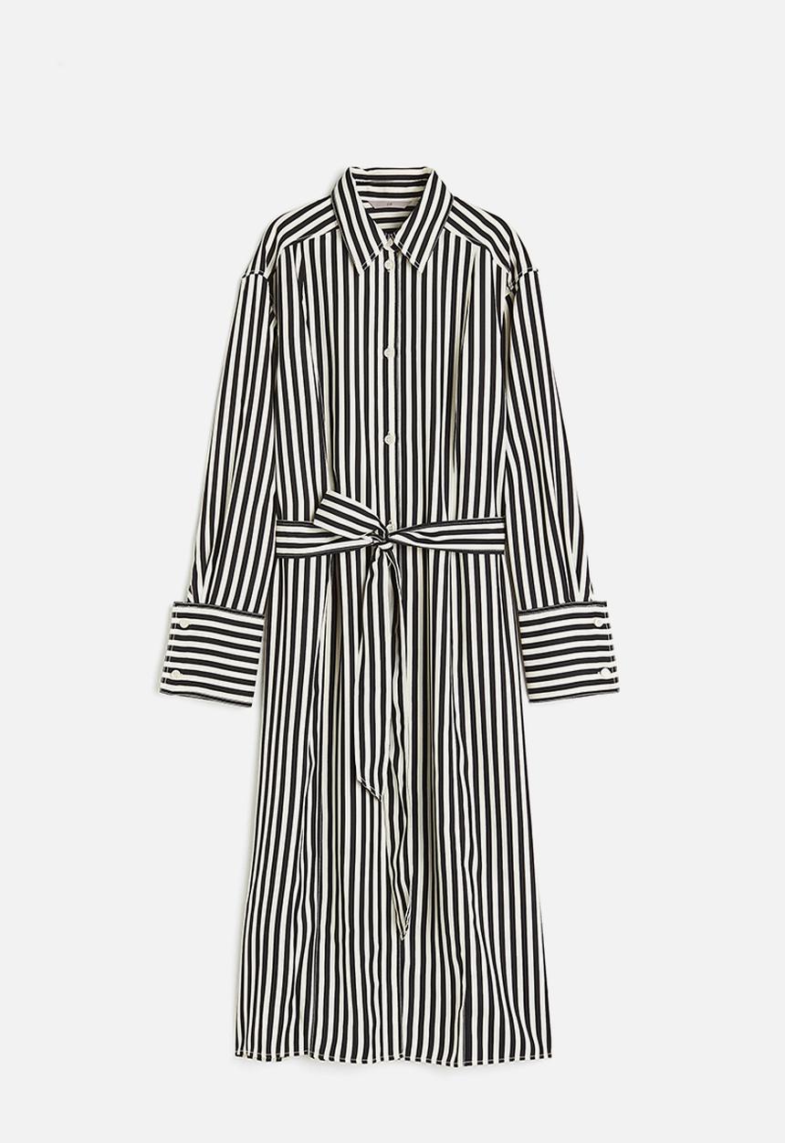 H&M - Tie-belt shirt dress - black striped