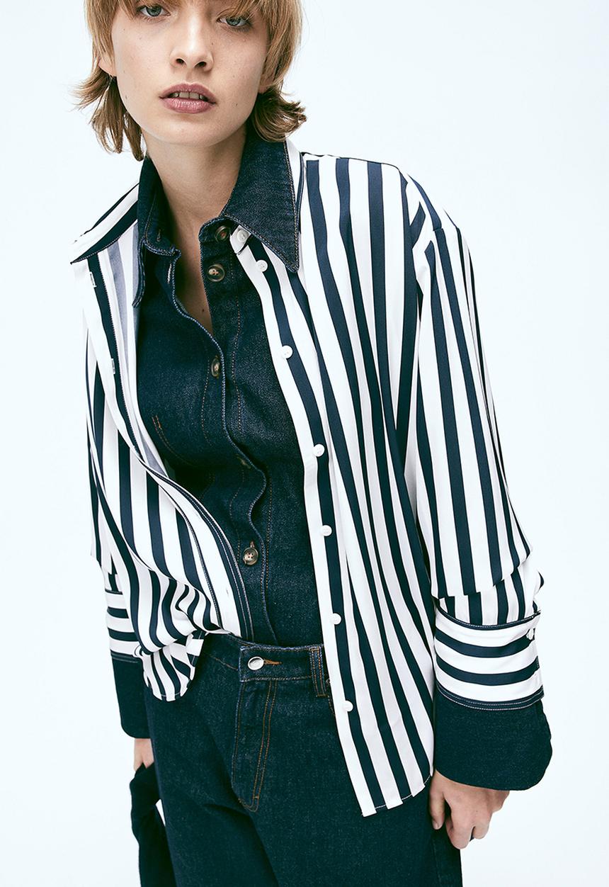 H&M - Twill blouse - navy blue striped