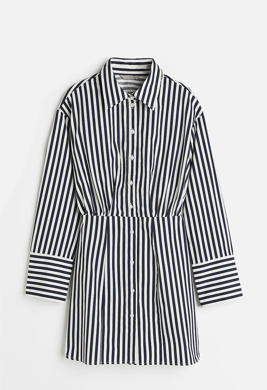 H&M - Cotton shirt dress - navy blue striped