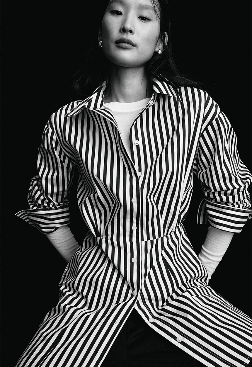 H&M - Cotton shirt dress - navy blue striped