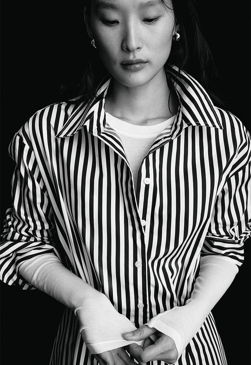 H&M - Cotton shirt dress - navy blue striped
