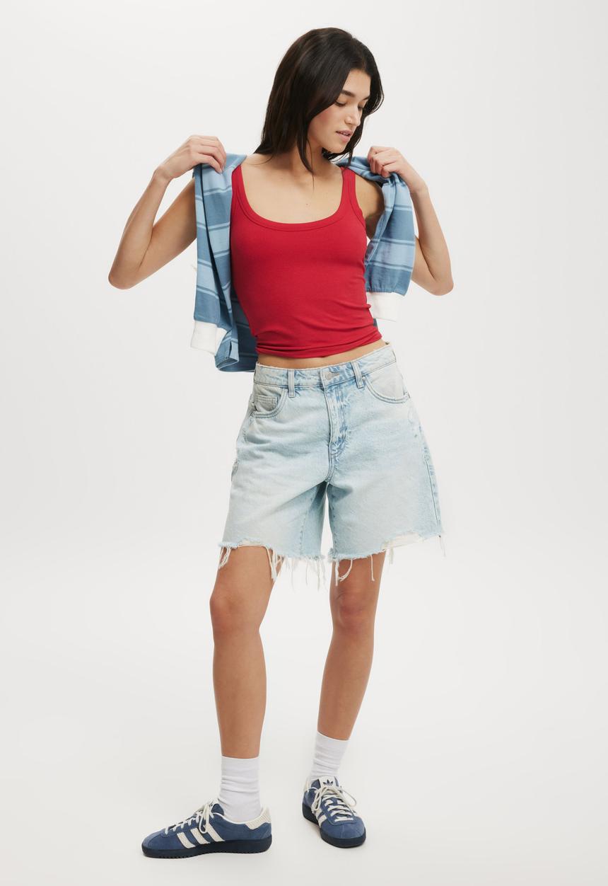 Cotton On - Relaxed Denim Short - Air Blue Rip