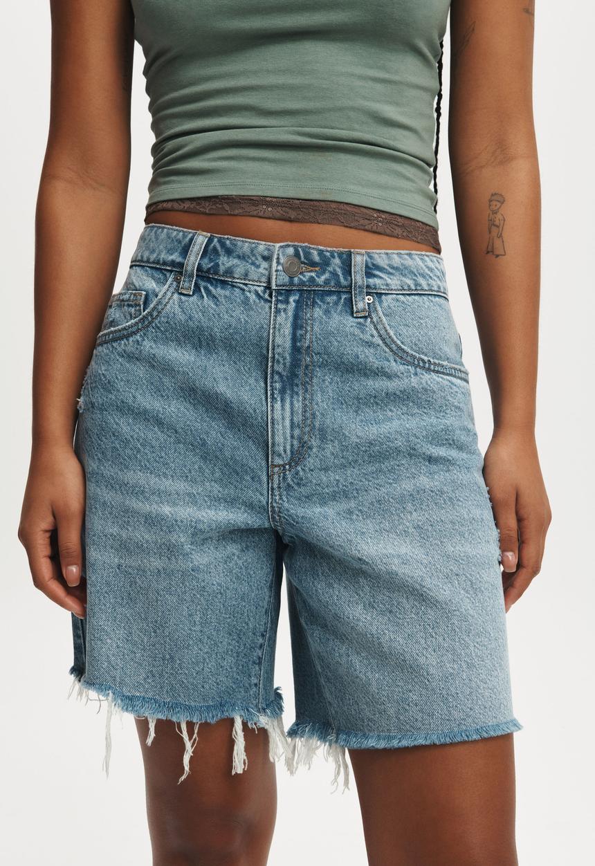 Cotton On - Relaxed Denim Short - Breeze Blue Worn