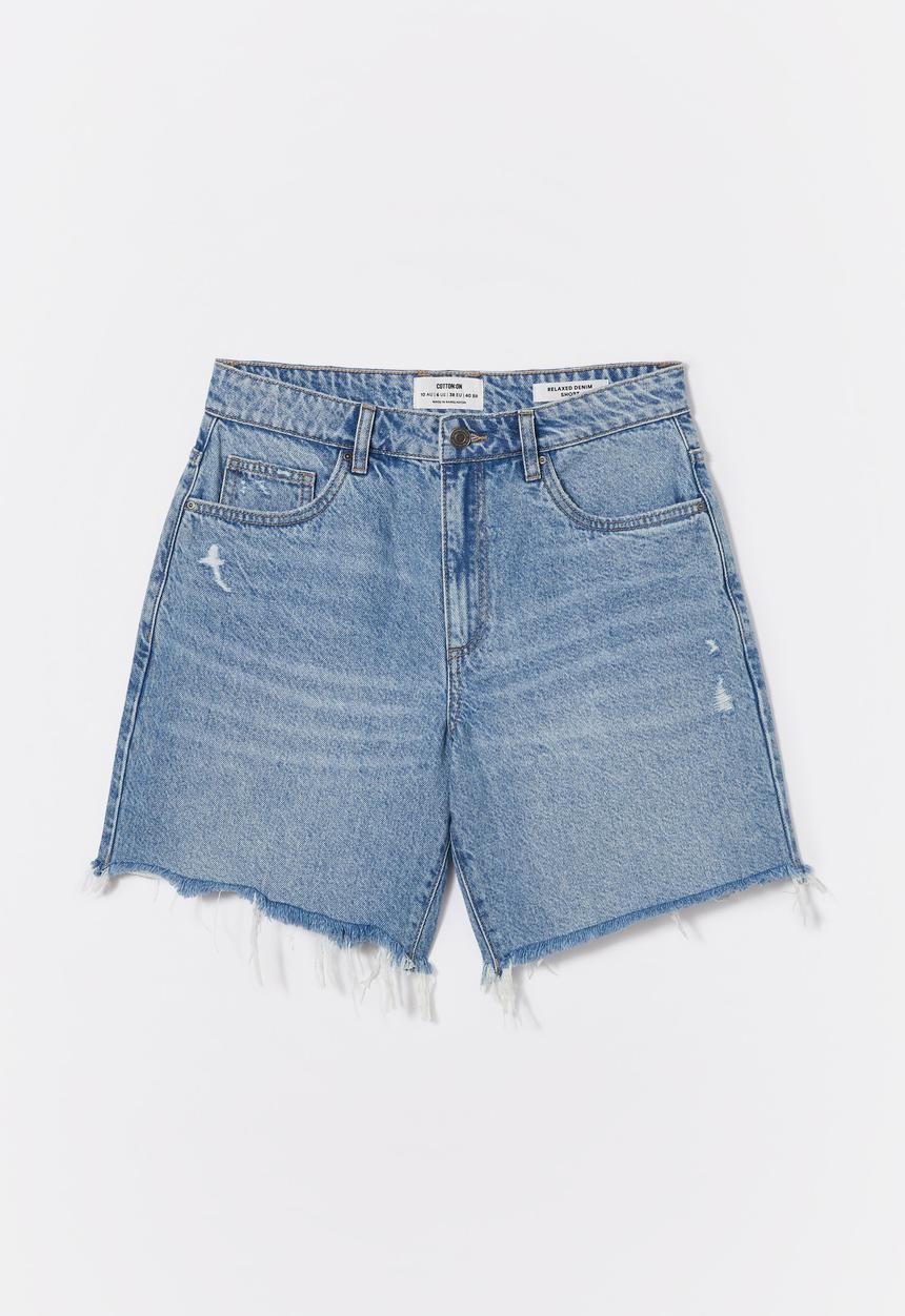 Cotton On - Relaxed Denim Short - Breeze Blue Worn