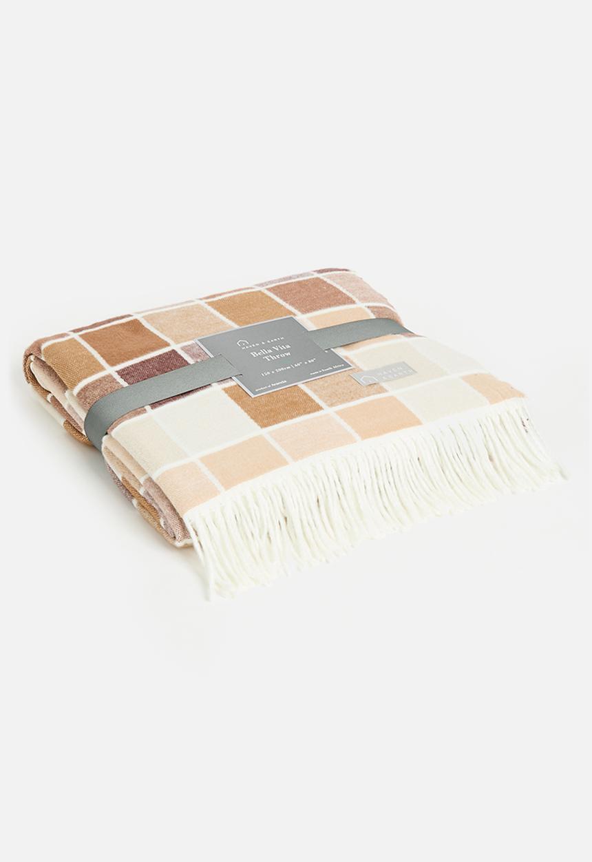 Haven & Earth  - Bella Vita Check Throw - Nutmeg