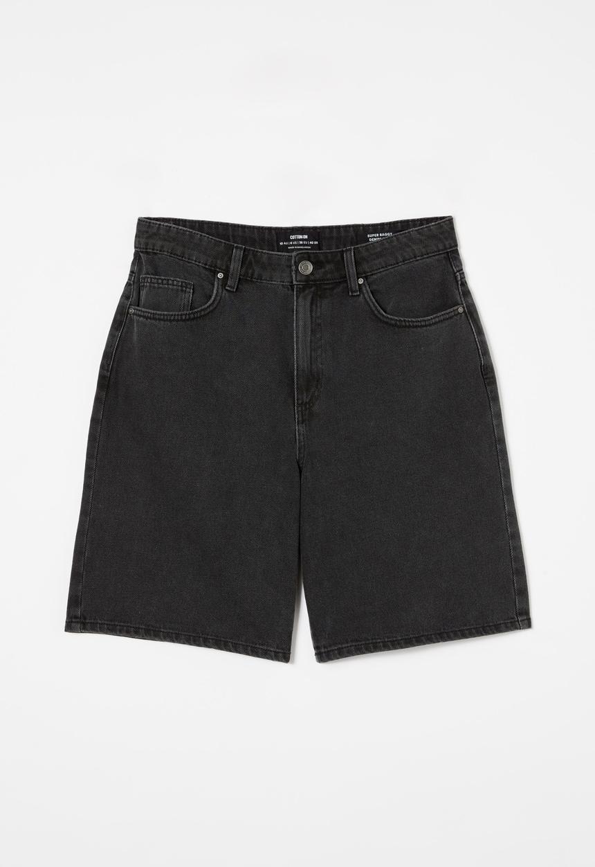 Cotton On - Super Baggy Denim Jort - Graphite Black