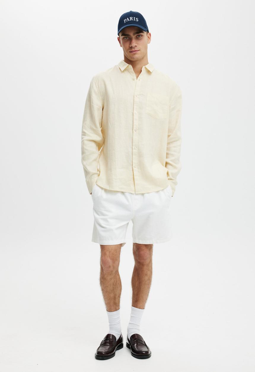 Cotton On - Linen long sleeve shirt - cream