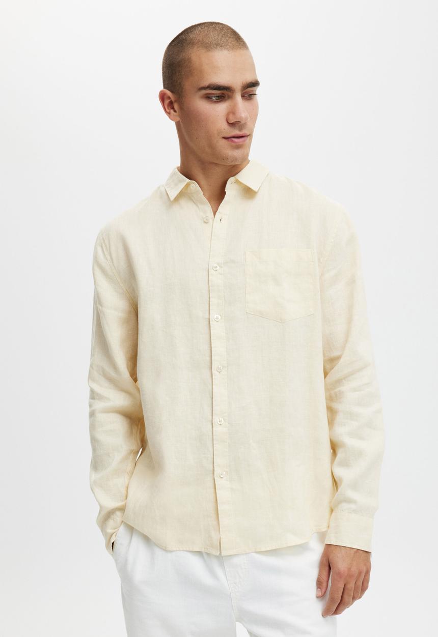 Cotton On - Linen long sleeve shirt - cream