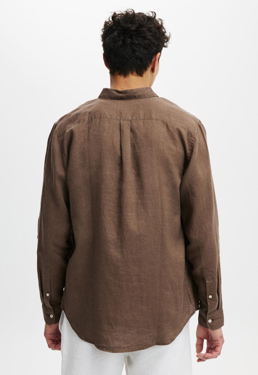 Cotton On - Linen long sleeve shirt - espresso