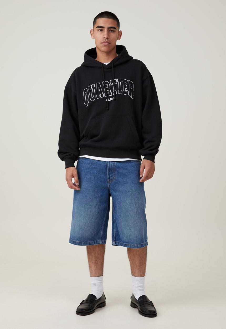 Cotton On - Box fit graphic hoodie - black / paris collegiate