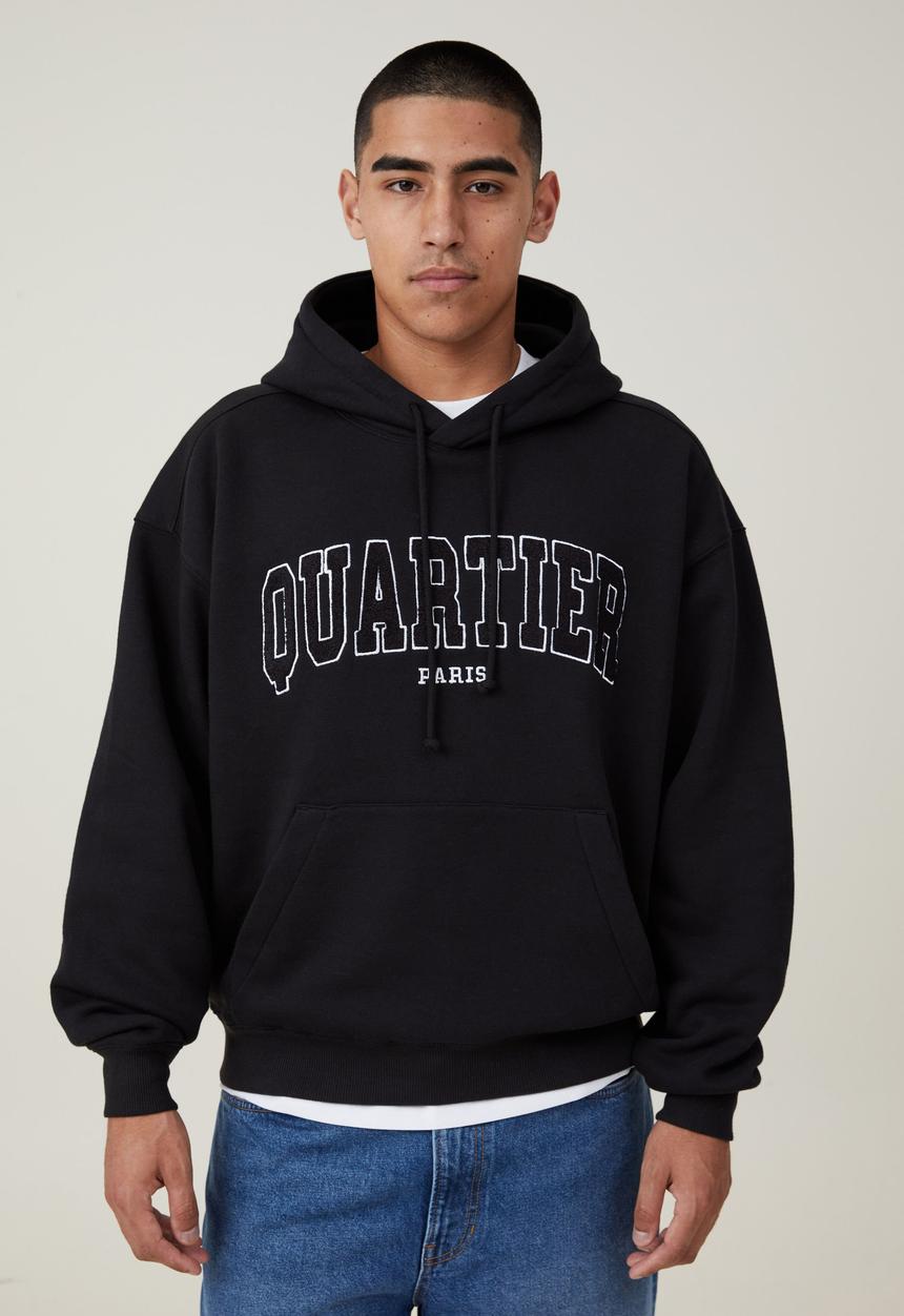 Cotton On - Box fit graphic hoodie - black / paris collegiate
