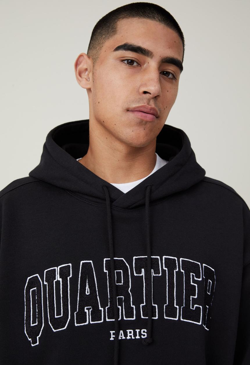 Cotton On - Box fit graphic hoodie - black / paris collegiate