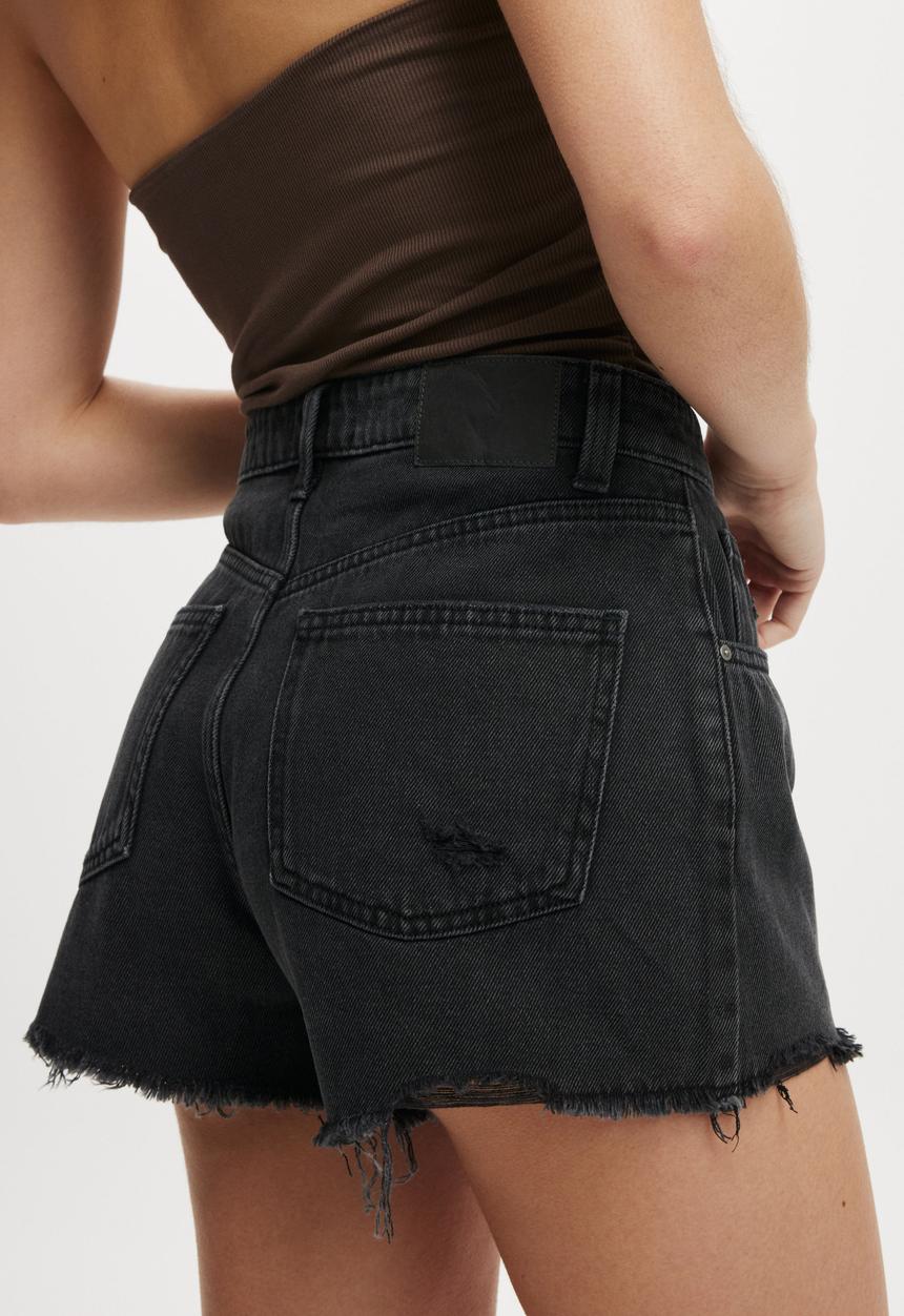 Cotton On - Original Cut Off Denim Short - Graphite Black Worn