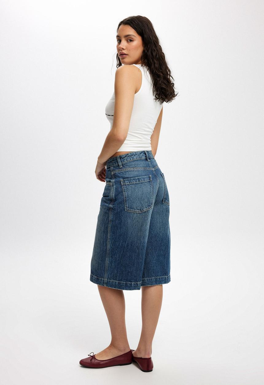 Cotton On - 90 S Baggy Denim Jort - Blue Dusk