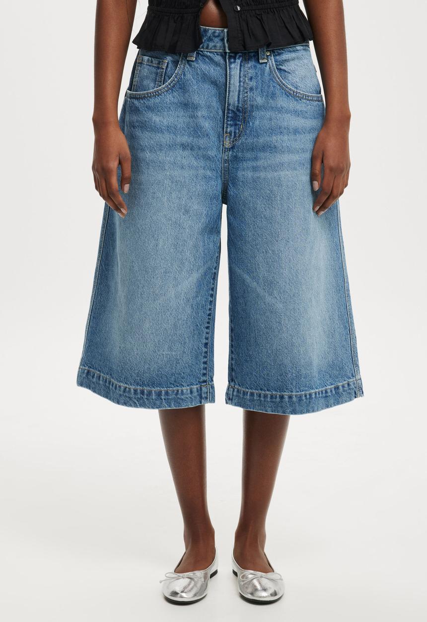 Cotton On - 90 S Baggy Denim Jort - Azure Blue