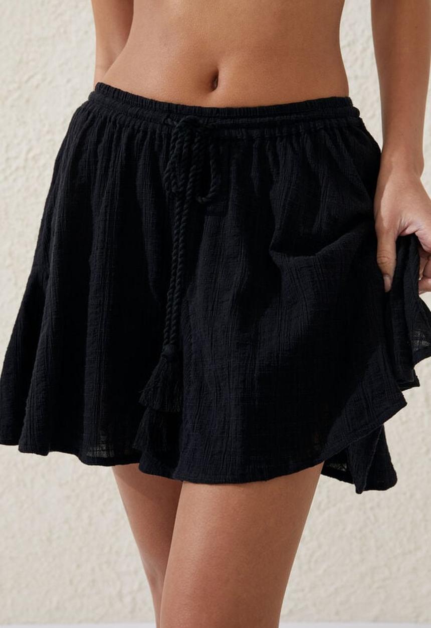 Cotton On - Hanky hem beach mini skirt - black