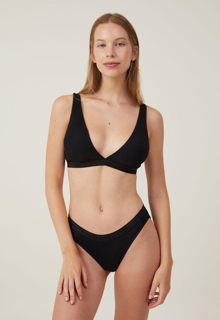 Cotton On - Organic cotton branded rib bikini brief - black