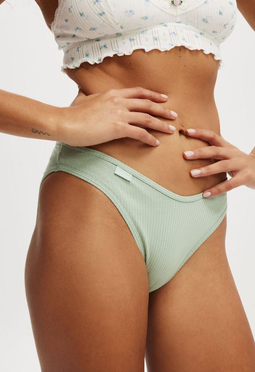 Cotton On - Organic cotton rib bikini brief - washed mint