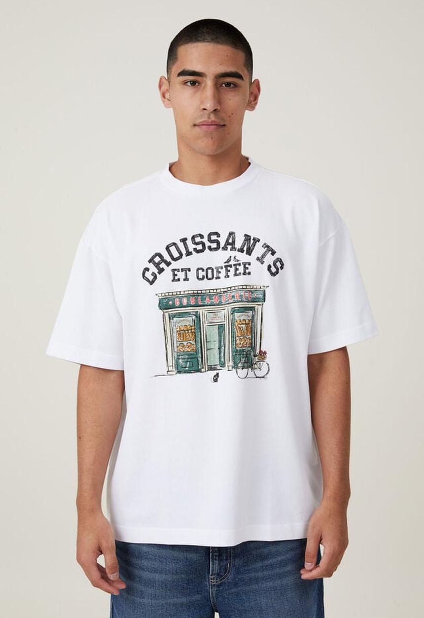 Cotton On - Box fit graphic t-shirt - white/boulangerie