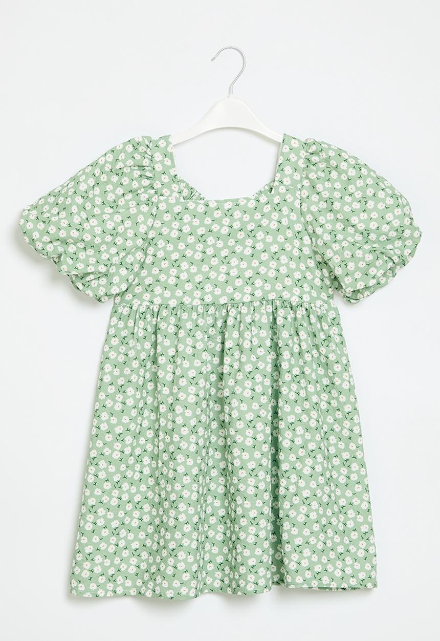 Pop Candy - Floral puff sleeve dress - green