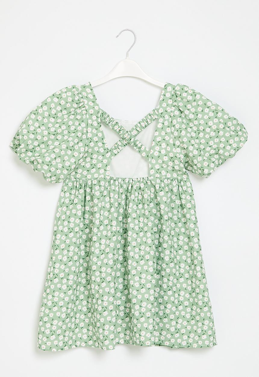 Pop Candy - Floral puff sleeve dress - green