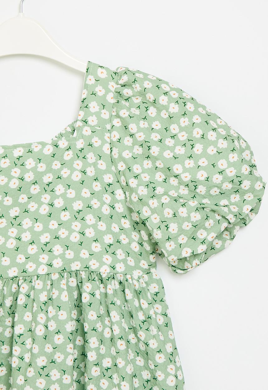 Pop Candy - Floral puff sleeve dress - green