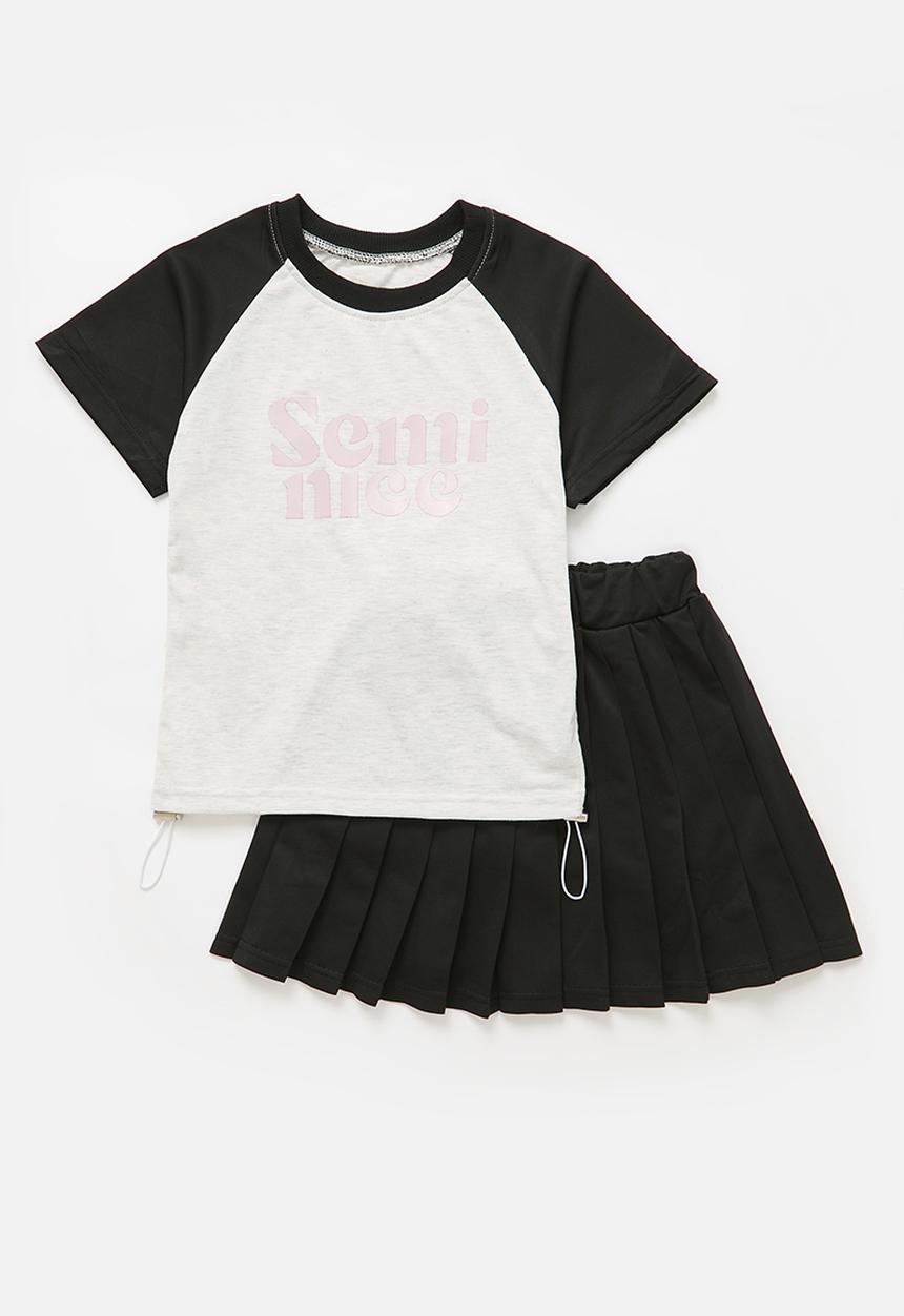 Pop Candy - Reglan sleeve tee and skirt set - black & white