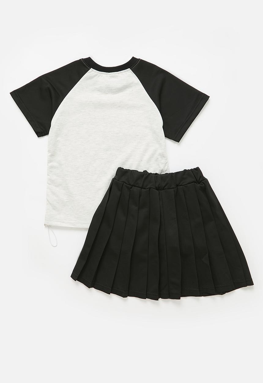 Pop Candy - Reglan sleeve tee and skirt set - black & white