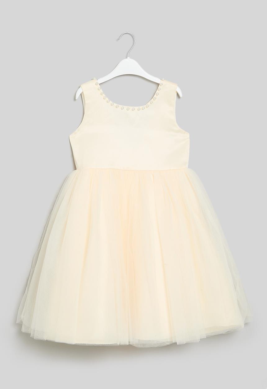 Pop Candy - Bow décor mesh dress - cream