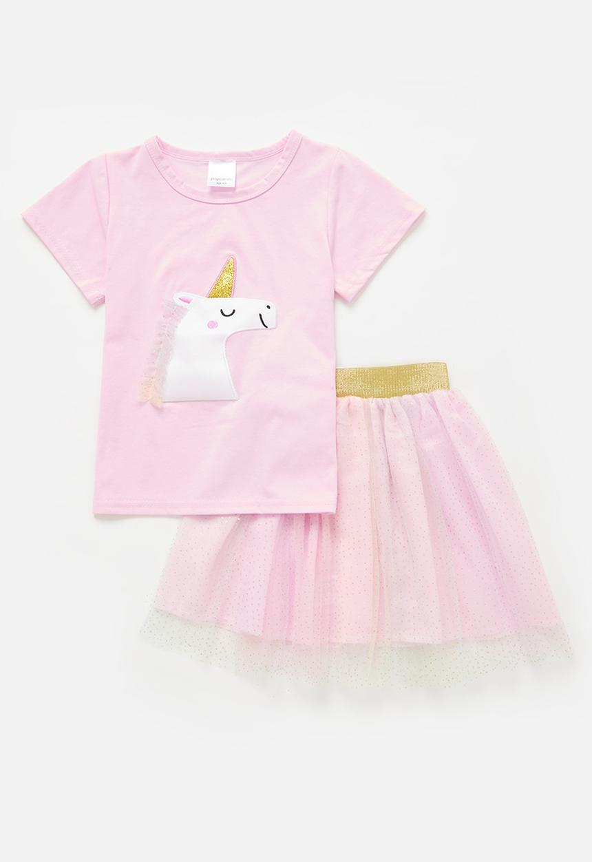 Pop Candy - Printed tee and mesh skirt set - pink
