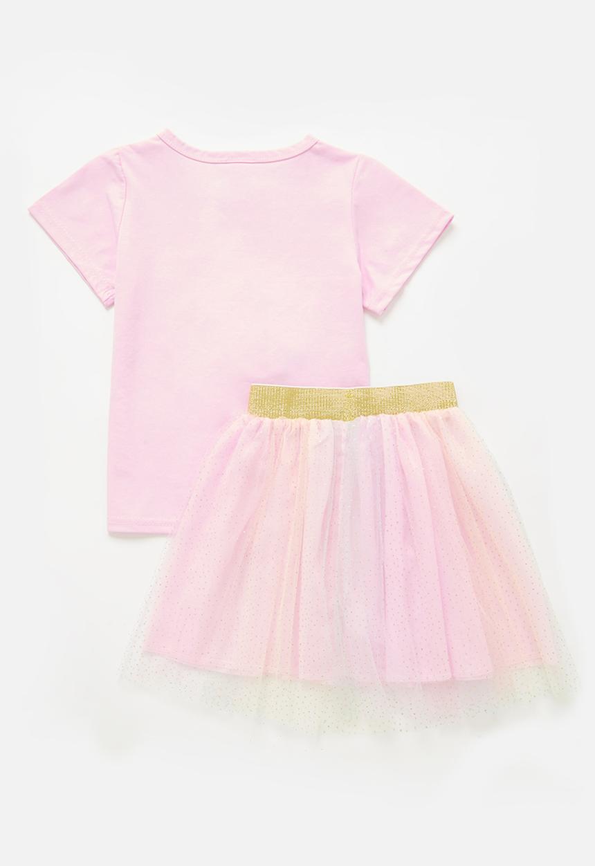 Pop Candy - Printed tee and mesh skirt set - pink