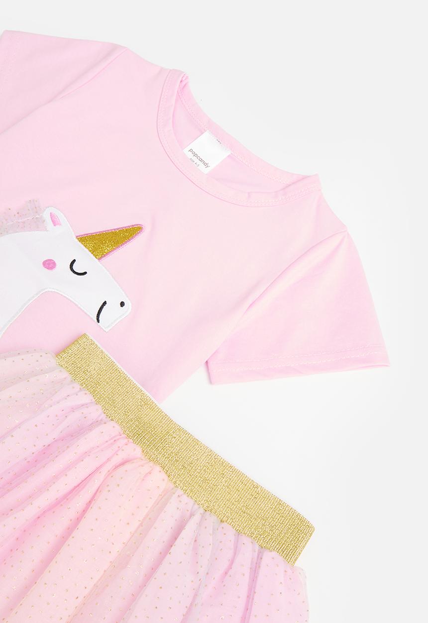 Pop Candy - Printed tee and mesh skirt set - pink