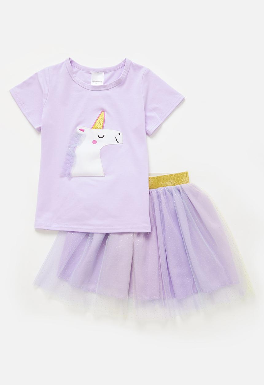 Pop Candy - printed tee and mesh skirt set - purple