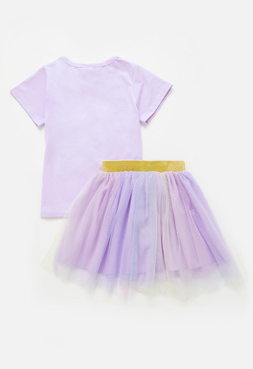 Pop Candy - printed tee and mesh skirt set - purple