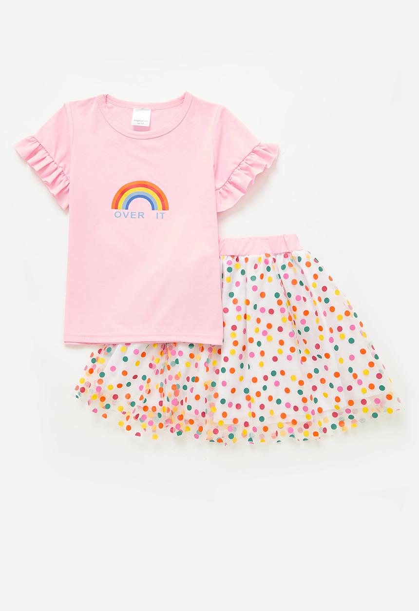 Pop Candy - Printed tee & tulle skirt set - pink
