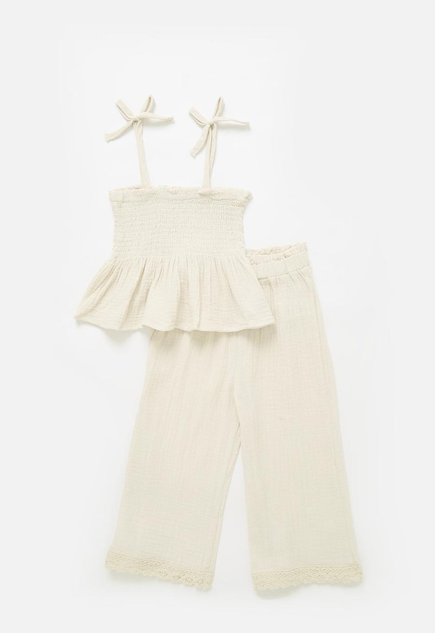 Pop Candy - Smock cami top and pants set-beige