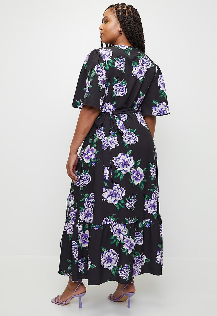 MILLA - Ruffle sleeve wrap midaxi ddress - purple roses