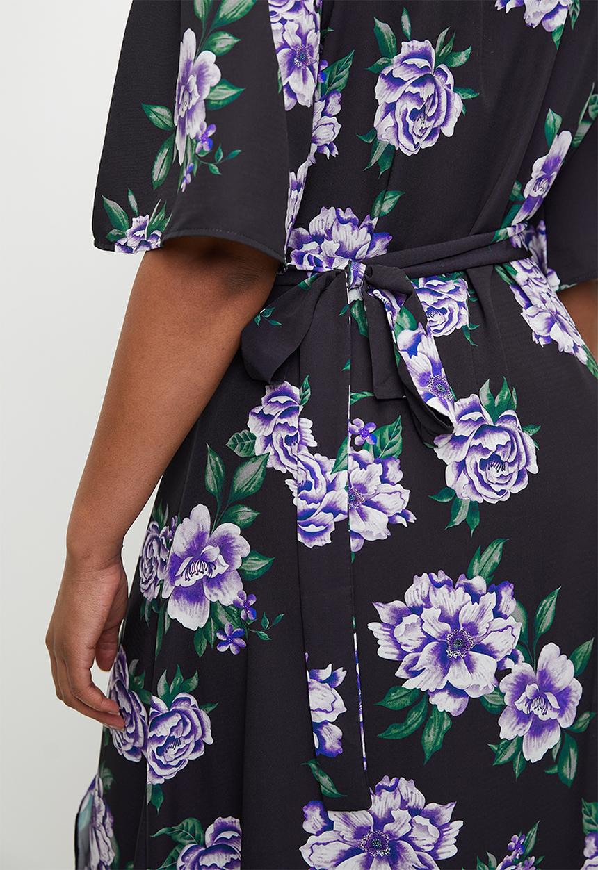 MILLA - Ruffle sleeve wrap midaxi ddress - purple roses