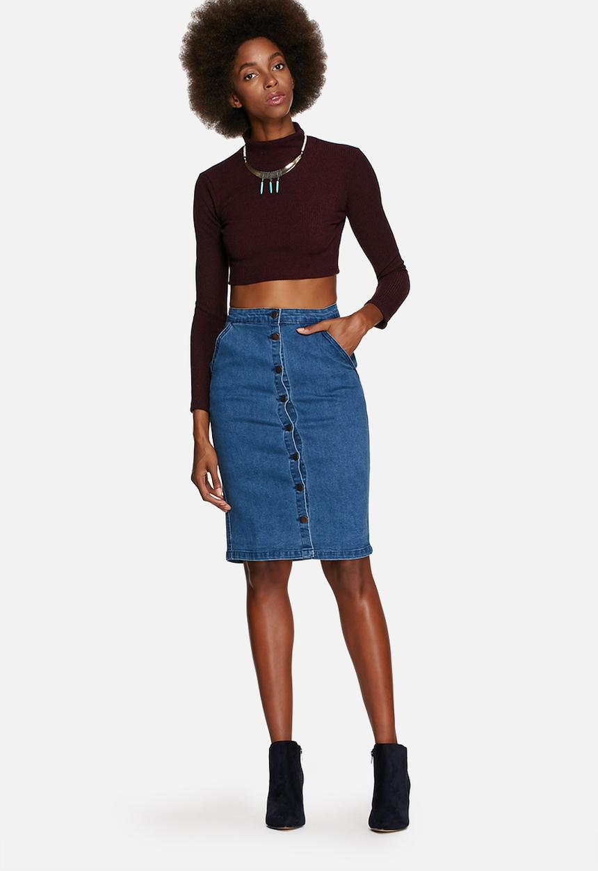 Glamorous - Denim Button Midi Skirt