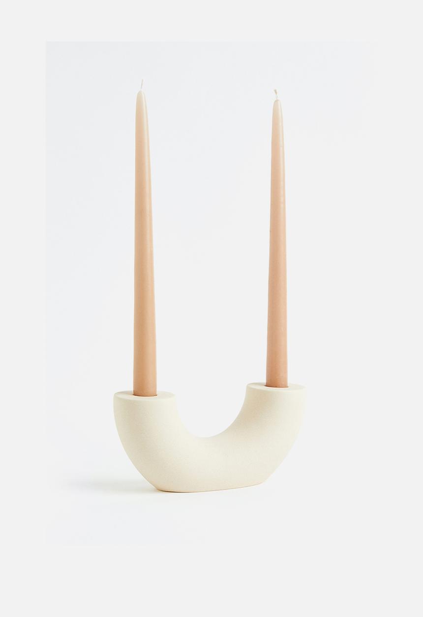 H&M - Ceramic candlestick - beige & white