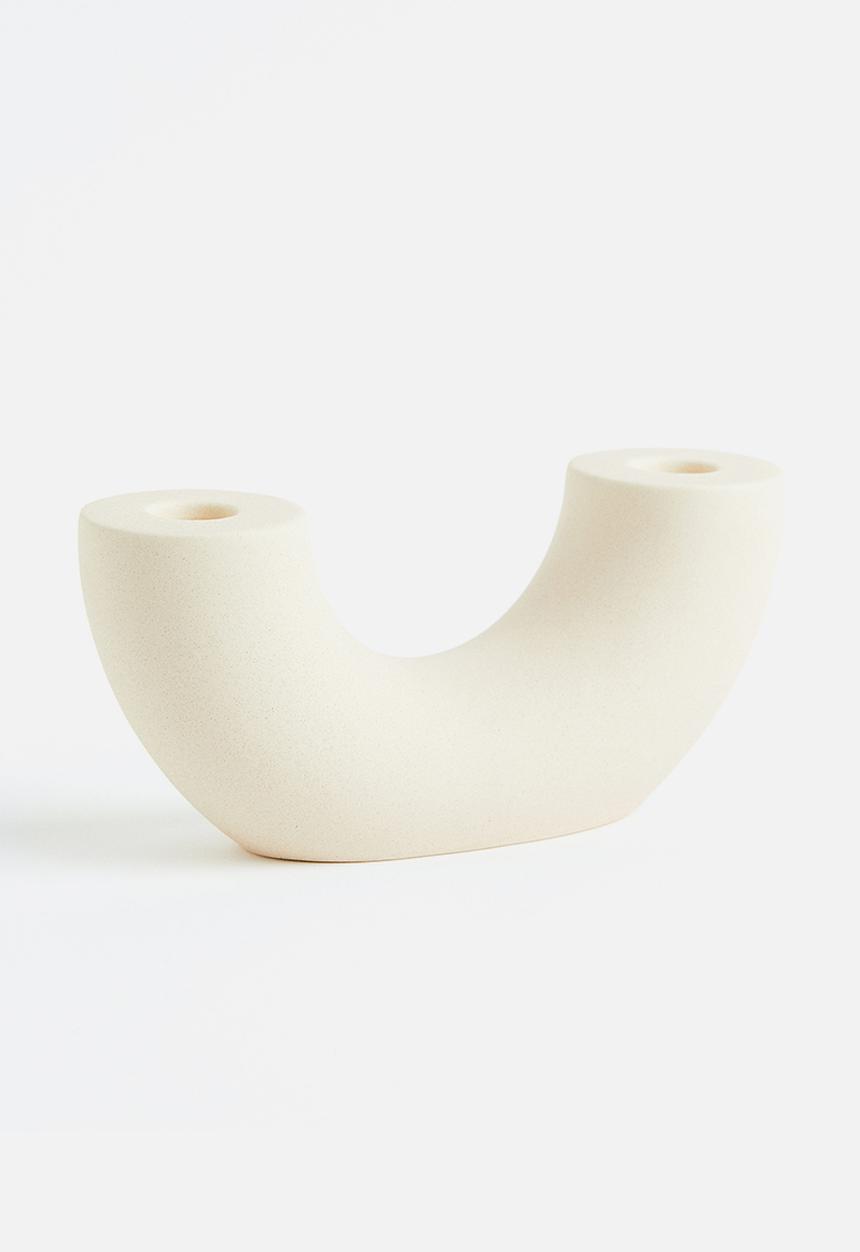 H&M - Ceramic candlestick - beige & white