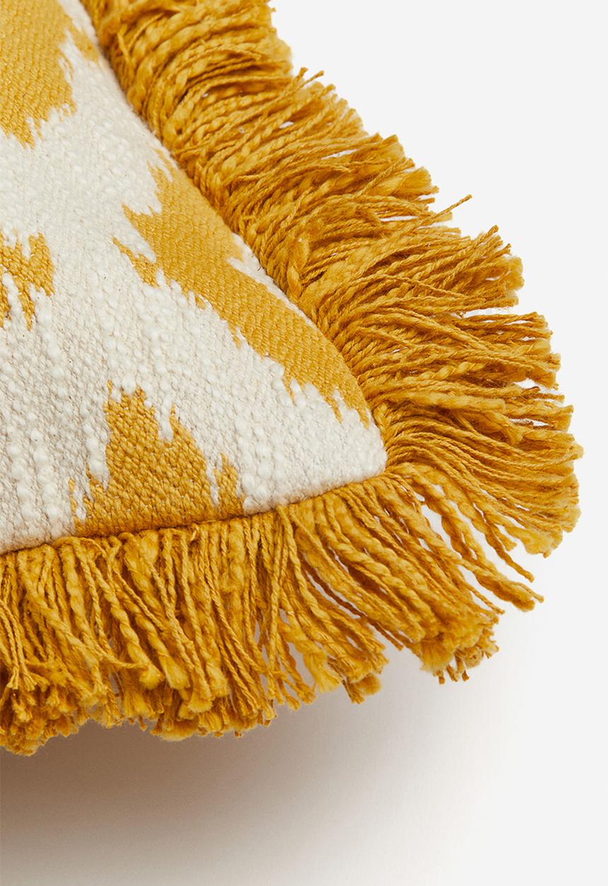 H&M - Jacquard-weave cushion cover - mustard yellow & patterned 