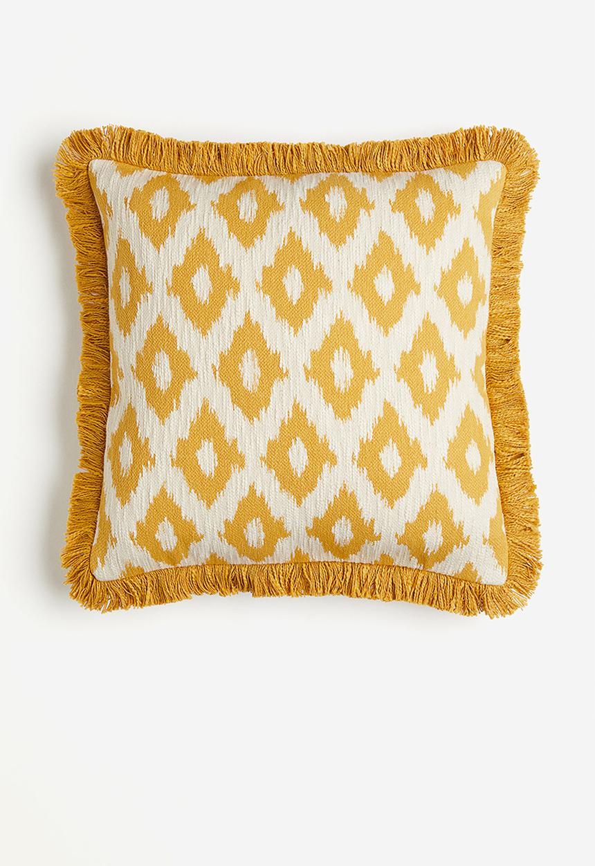H&M - Jacquard-weave cushion cover - mustard yellow & patterned 