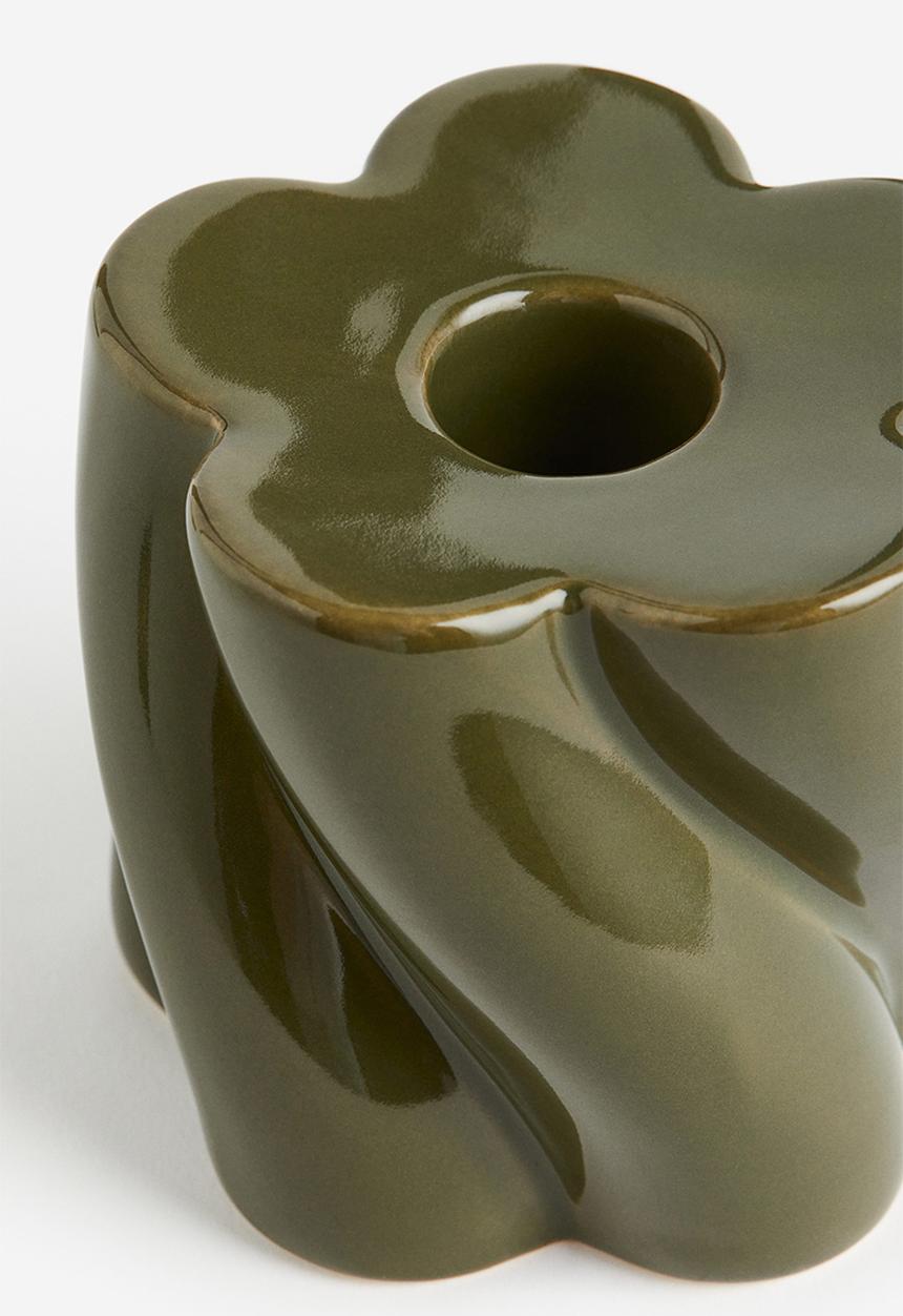H&M - Stoneware candlestick - light khaki green